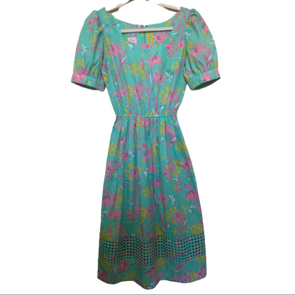 Vintage Lilly Pulitzer puff sleeve midi dress - Picture 1 of 4